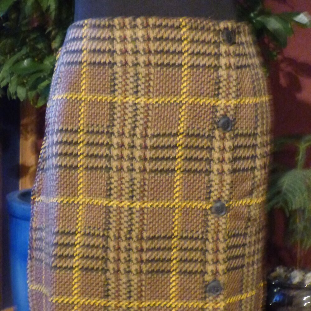 50'S PIN UP ROCKABILLY GOTH OFFICE QUIRKY BROWN CHECK PLAID SKIRT 10W L 42